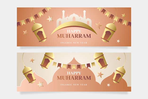 Free vector gradient islamic new year golden banner template