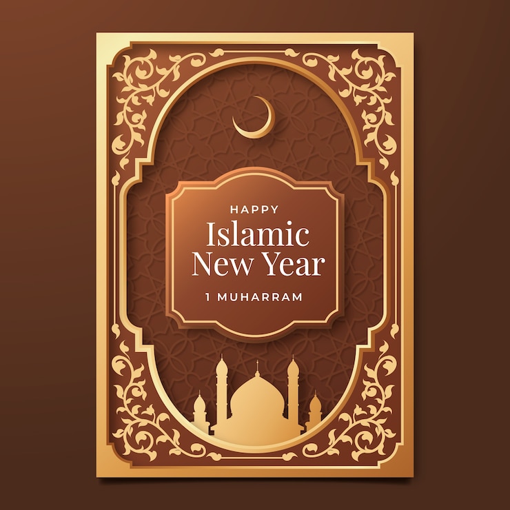Free Vector gradient islamic new year greeting card template with arabic motifs