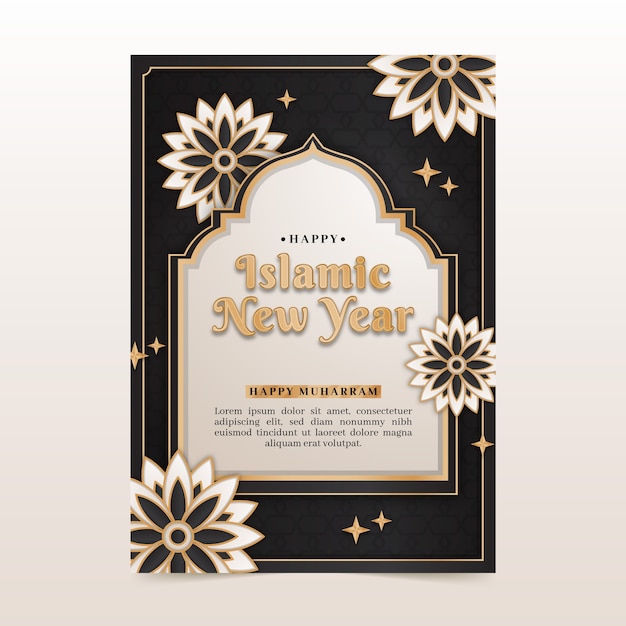 Gradient islamic new year greeting card template