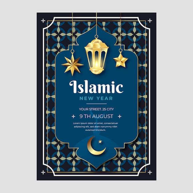 Градиентная исламская новогодняя открытка со звездами