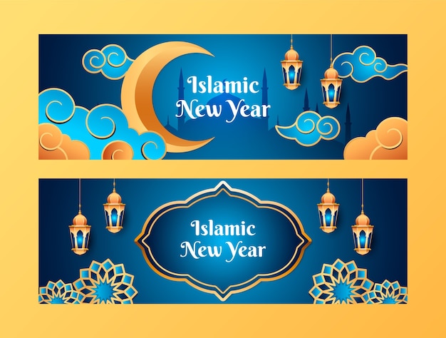 Vettore gratuito banner orizzontale gradiente di capodanno islamico