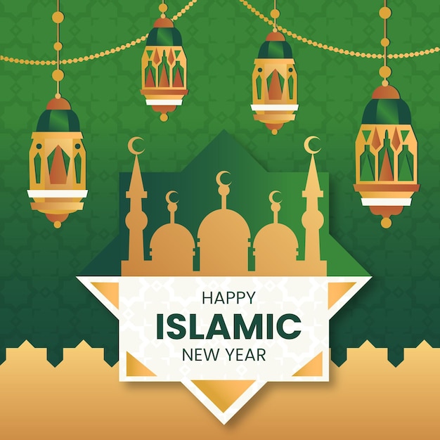 Vettore gratuito illustrazione del capodanno islamico sfumato