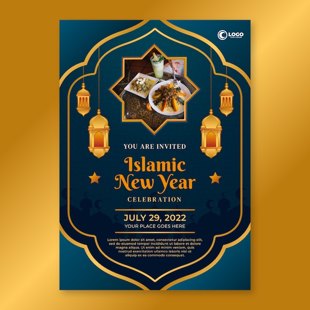 Vettore gratuito modello di invito per il nuovo anno islamico sfumato