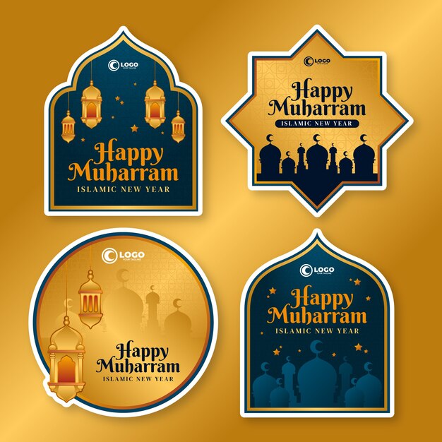 Gradient islamic new year labels collection