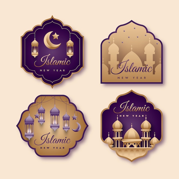 Gradient islamic new year labels template
