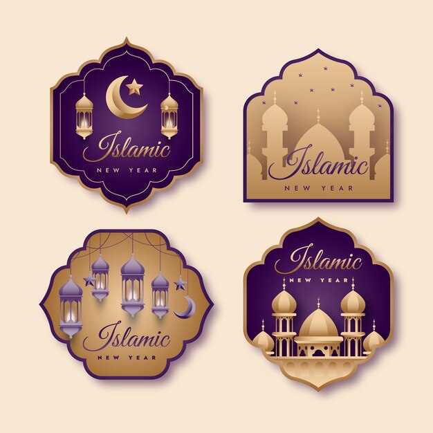 Шаблон градиентных исламских новогодних этикеток