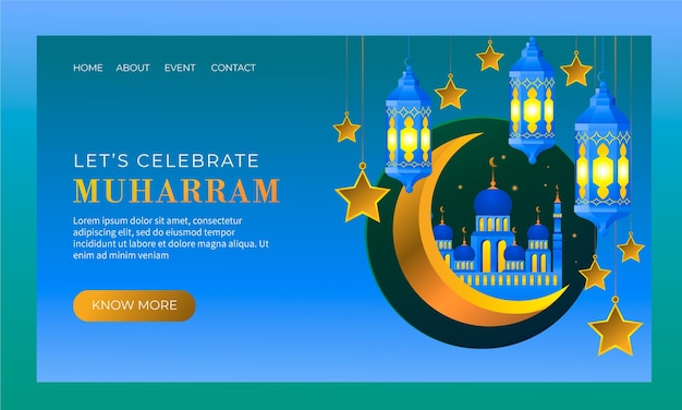 Gradient islamic new year landing page template