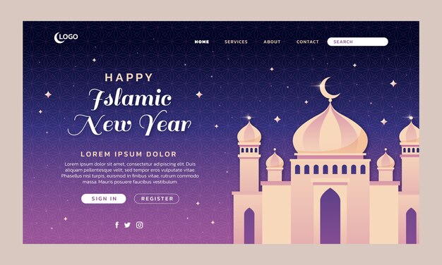 グラデーションイスラム新年のランディングページテンプレート