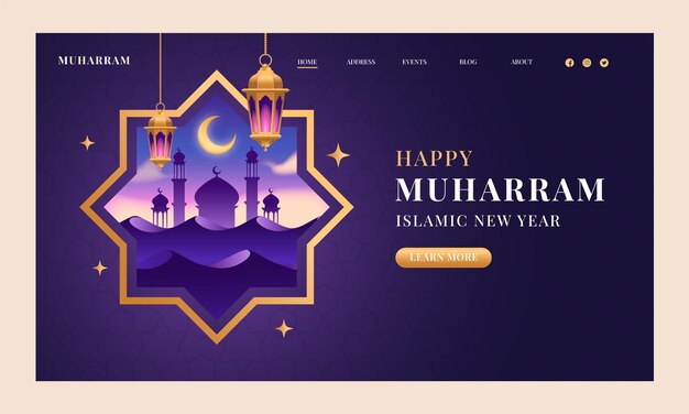 Free vector gradient islamic new year landing page template