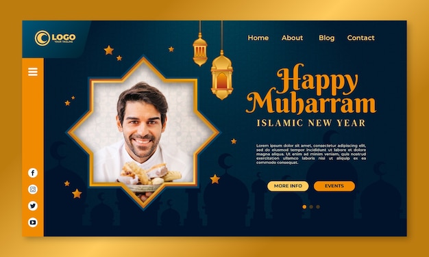 Free vector gradient islamic new year landing page template