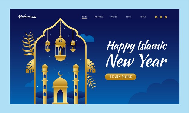 Gradient islamic new year landing page template