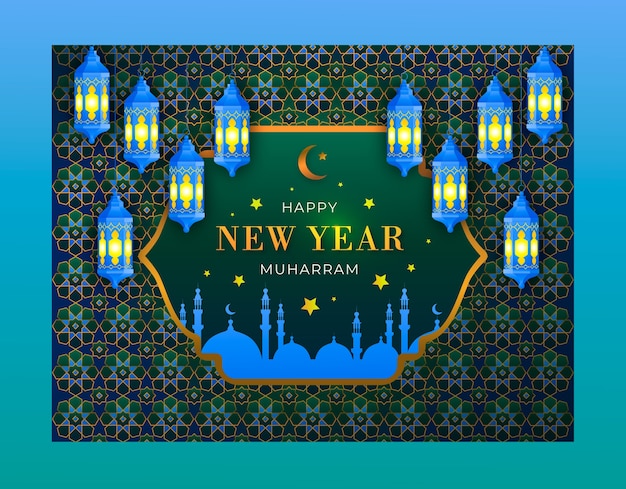 Free vector gradient islamic new year photocall template