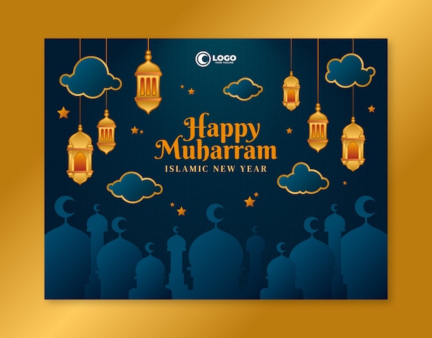 Free vector gradient islamic new year photocall template