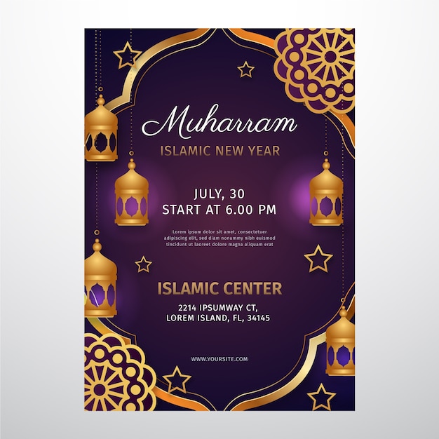 Free vector gradient islamic new year poster