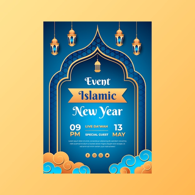 Free vector gradient islamic new year poster