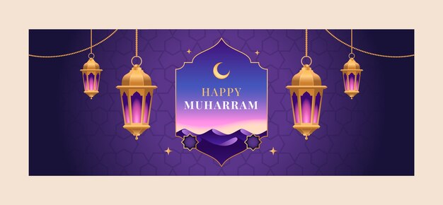 Free vector gradient islamic new year social media cover template