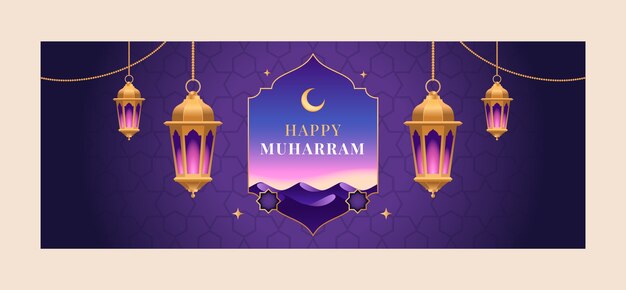 Gradient islamic new year social media cover template