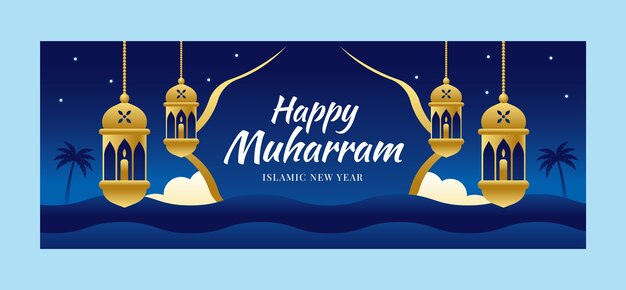 Gradient islamic new year social media cover template