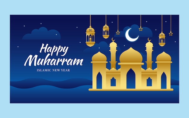 Gradient islamic new year social media post template