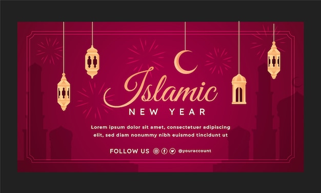 Gradient islamic new year social media promo template