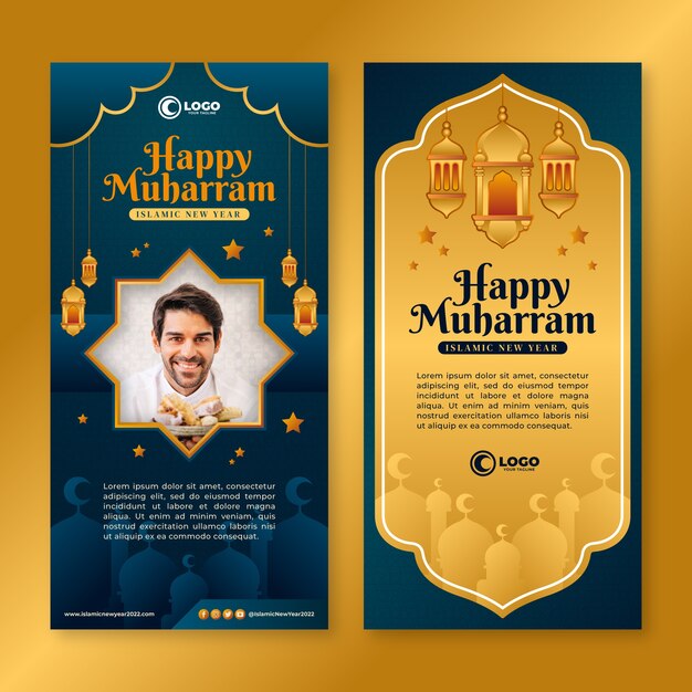 Gradient islamic new year vertical banners set