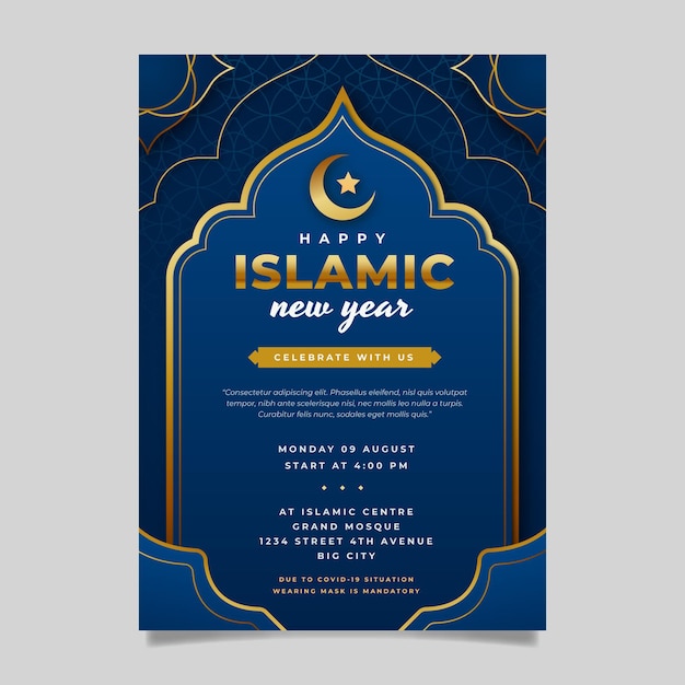 Gradient islamic new year vertical poster template