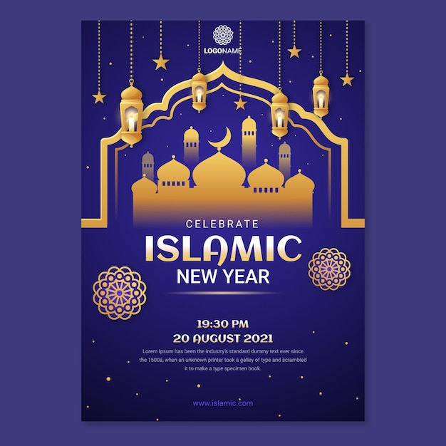 Градиент исламского нового года вертикальный шаблон плаката