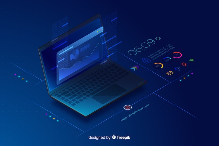 Free Vector gradient isometric laptop technology background