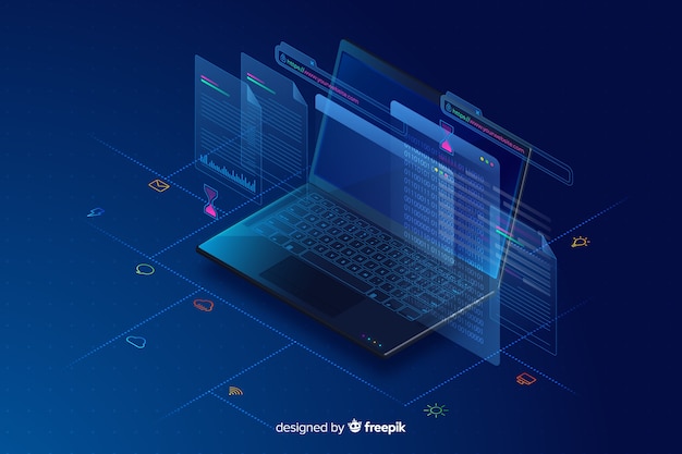 Free vector gradient isometric laptop technology background