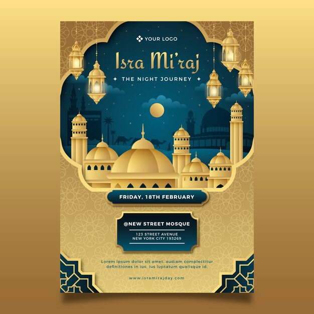 Gradient isra miraj vertical poster template