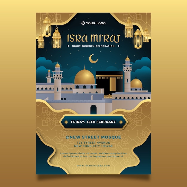 Gradient isra miraj vertical poster template