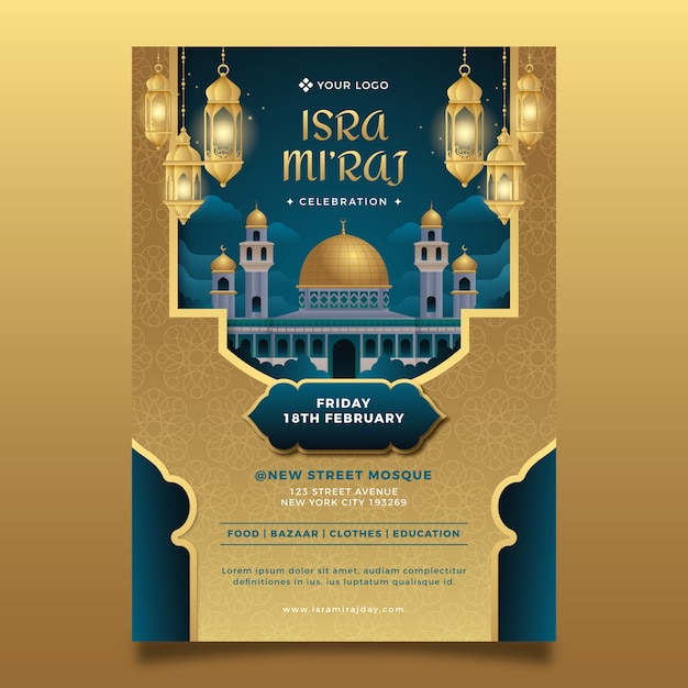 Gradient isra miraj vertical poster template