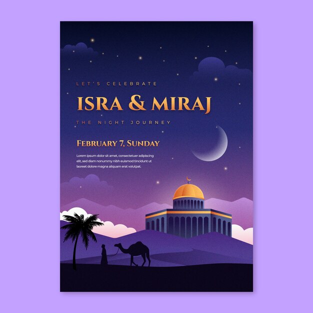 Gradient isra miraj vertical poster template