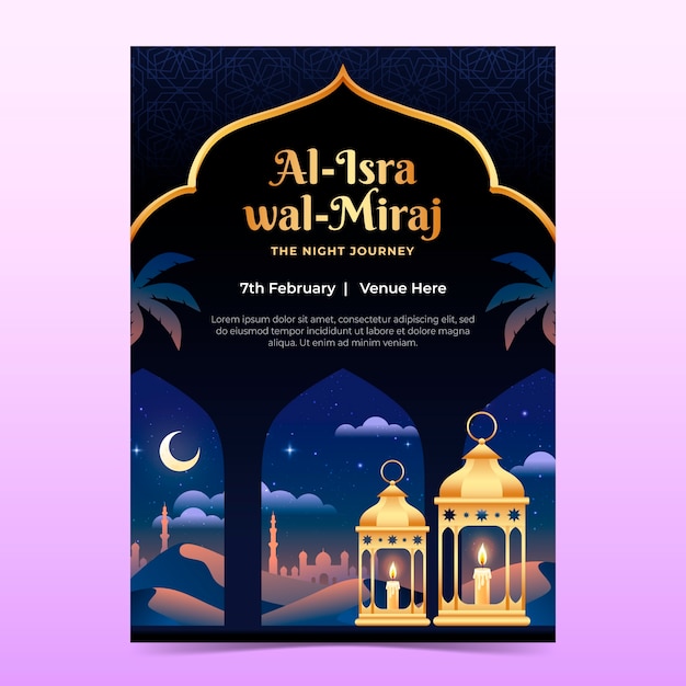 Free vector gradient isra miraj vertical poster template