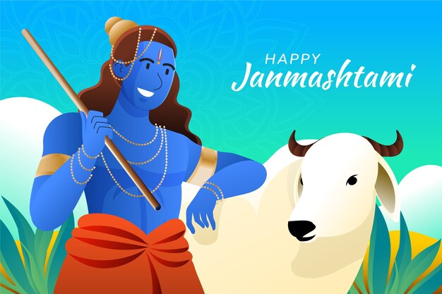 Gradient janmashtami background with krishna