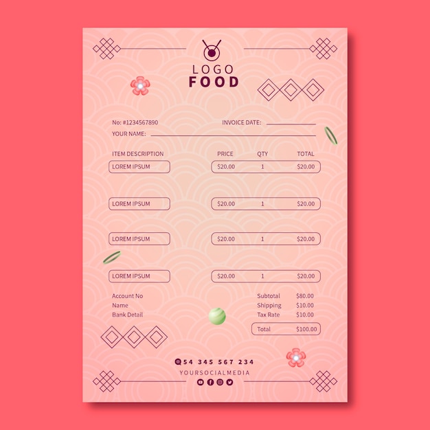 Free vector gradient japanese restaurant invoice template