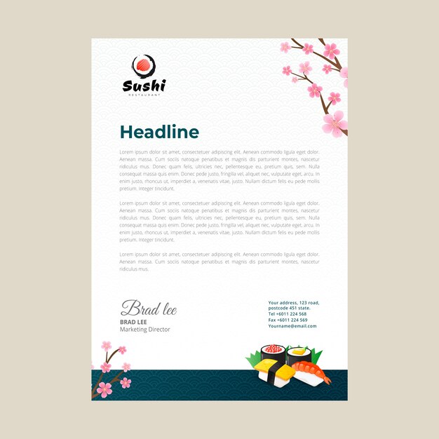 Gradient japanese restaurant letterhead template