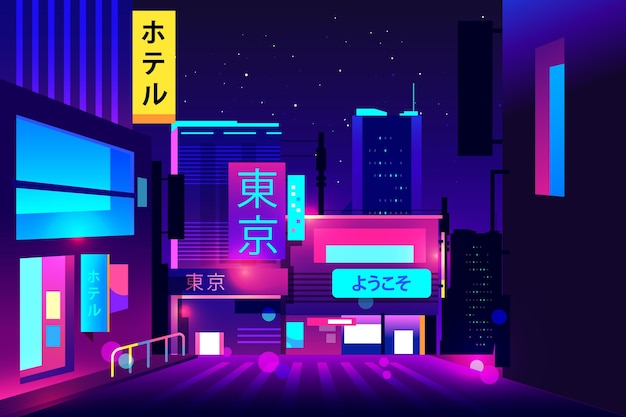 Vettore gratuito gradiente strada giapponese nella notte