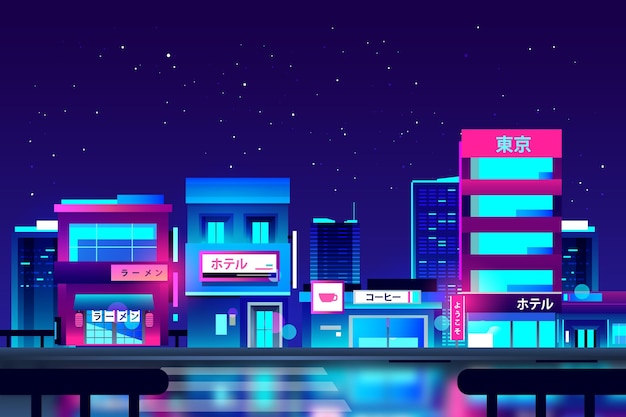 Gradient japanese street with neon colours