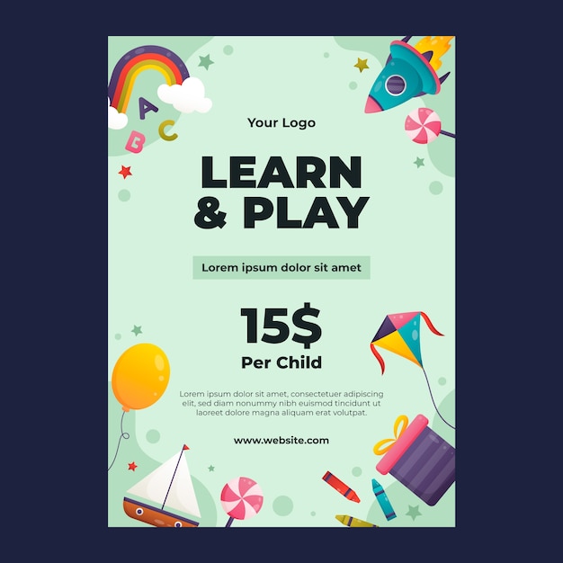 Gradient kids fun and learn design template