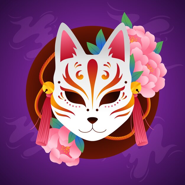 Gradient kitsune mask illustration