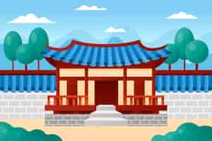 Free vector gradient korean house illustration