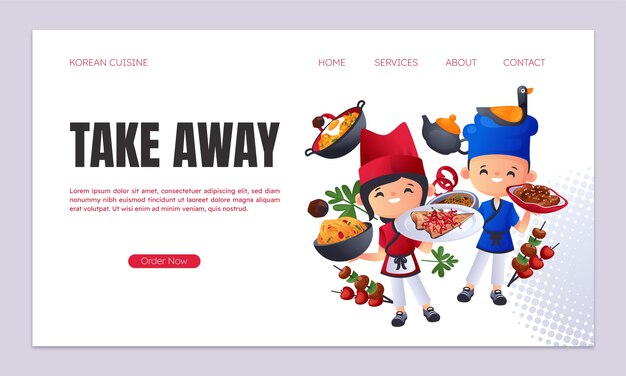 Gradient korean restaurant landing page template