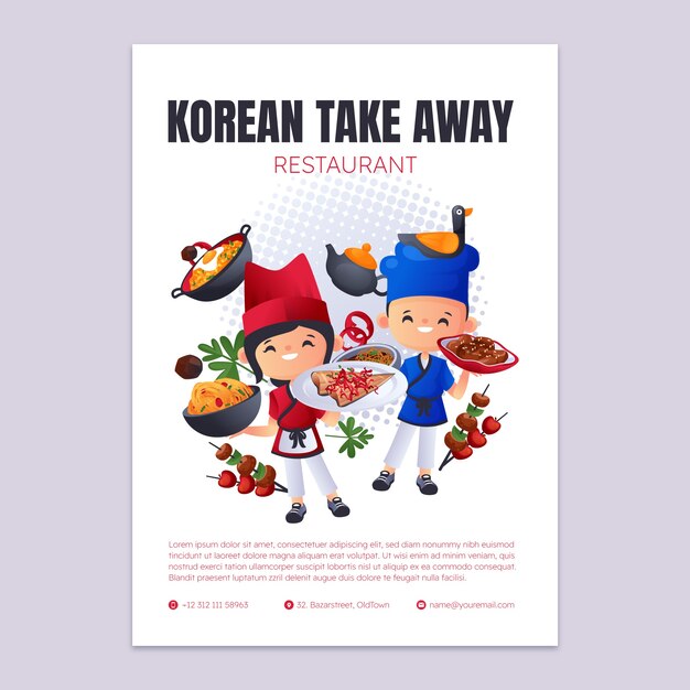 Gradient korean restaurant poster template