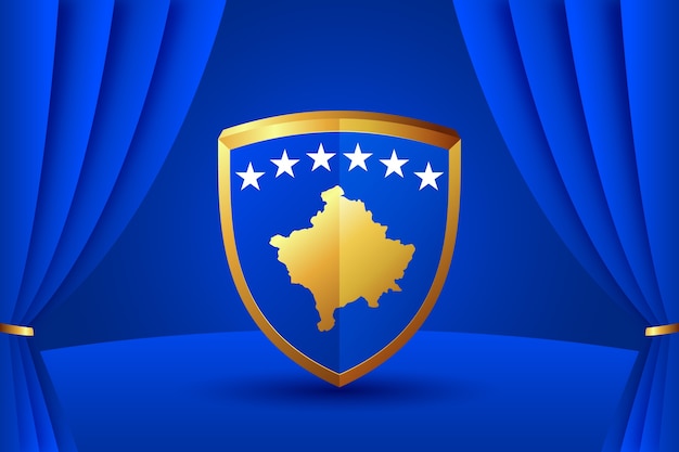 Vettore gratuito bandiera del kosovo sfumata ed emblema nazionale