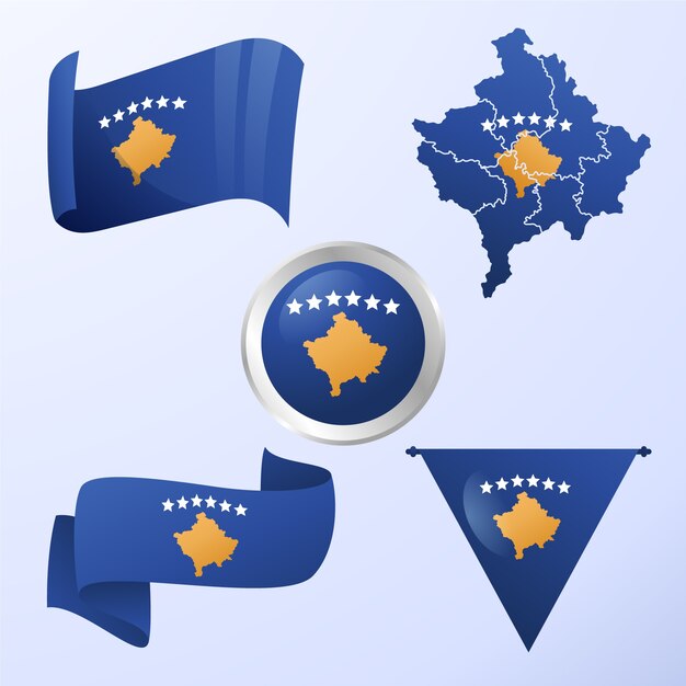 Gradient kosovo flag and national emblems set