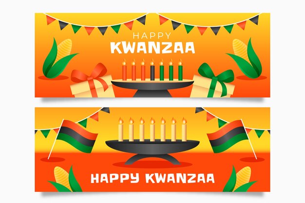 Gradient kwanzaa horizontal banners set