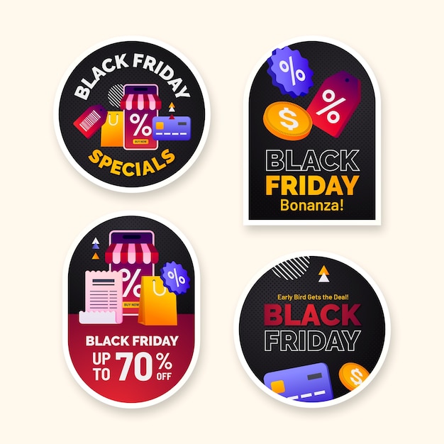 Free vector gradient labels collection for black friday sales