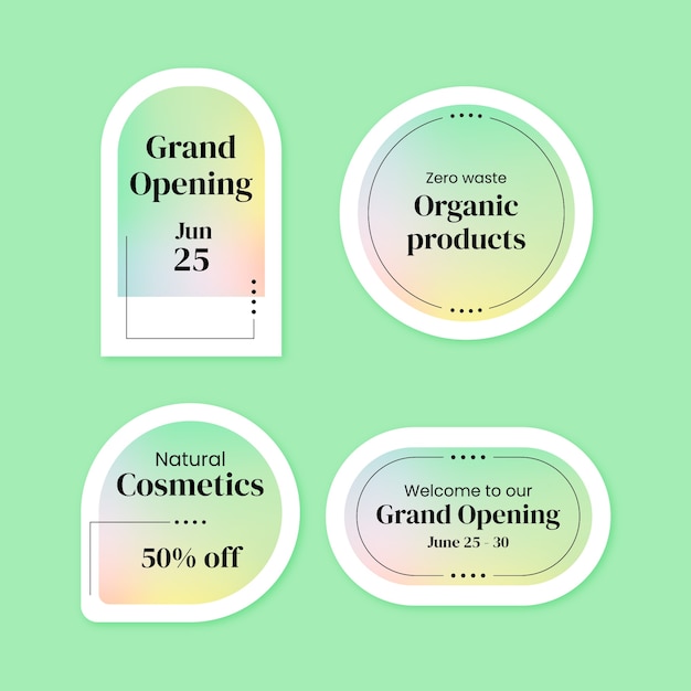 Free vector gradient labels collection for business grand opening