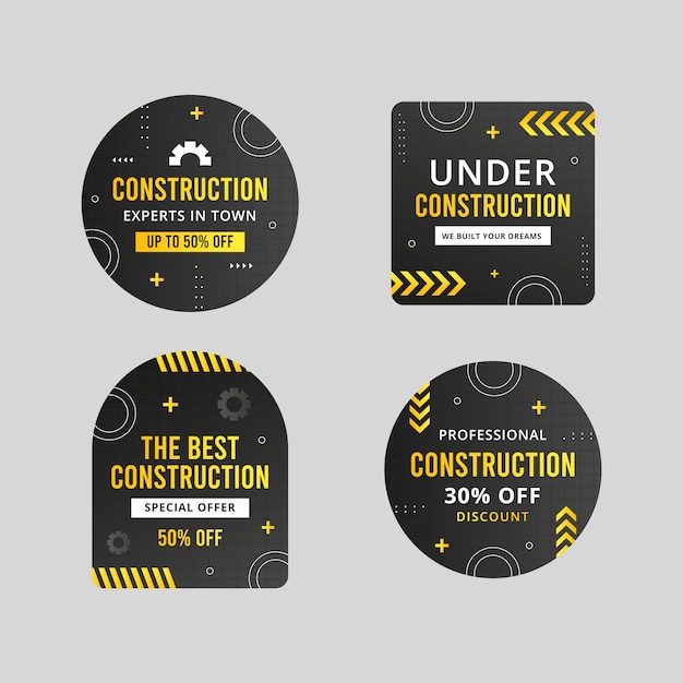 Free vector gradient labels collection for construction domain